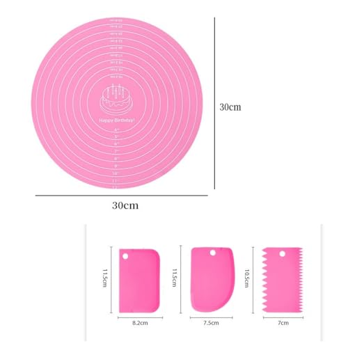 Non Slip Silicone Mat for Cake Turntable - Large Baking Sheet 30cm/11.81in - Heat Resistant Pastry Mat With Measuring Sign (Pink) - Image 2