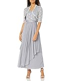 R&M Richards Women's 2 PCE Lace Georgette Jacket Dress, Silver, 14
