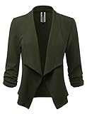 FASHIONOLIC Women's 3/4 Sleeve Blazer Open Front Cardigan Jacket Casual Work Office Blazer (Made in