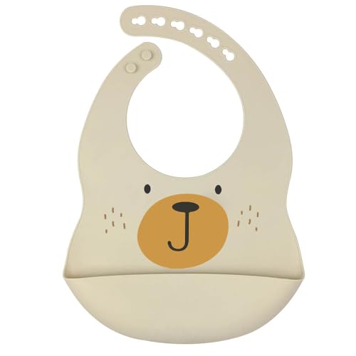 Image of Silicone Bear Bib for Babies & Toddlers - Soft Adjustable Waterproof Food Catcher Bib - Unisex Baby Bibs for Eating