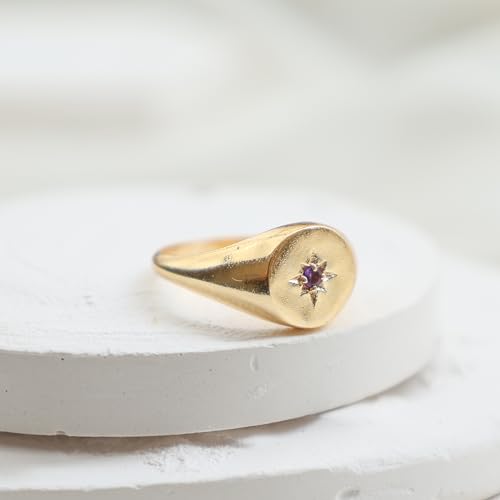 Gempires Purple Amethyst North Star Signet Rings with 14K Gold Plated, February Birthstone, Lightweight, Statement Rings for Women, Simple Everyday Jewelry, US Size-8 - Image 4