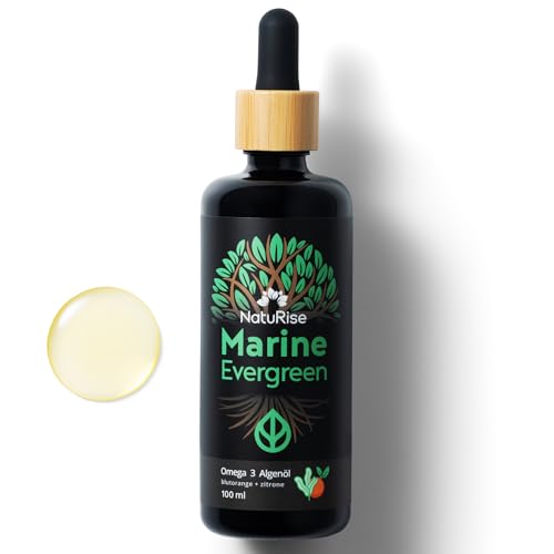 NatuRise® Omega 3 Algenöl Tropfen Vegan Hochdosiert [100ml] - Flüssiges Mikroalgen Öl mit 1884mg DHA, EPA & DPA - Laborgeprüft - Triglycerid-Form - Fischöl Alternative - UV-Glas (Blutorange & Zitrone)
