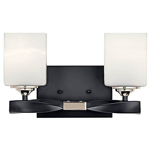 Image of Kichler Marette 13.5 inch 2 Light Vanity Light with Satin Etched Cased Opal Glass in Black