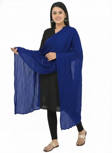 Image of Women's Solid Plain Pure Cotton long Dupatta & Chunnis odhni with pom pom border, 2.25 meter