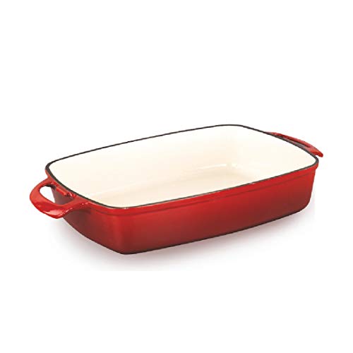 Alda Enamelled Cast Iron Roaster, 30cm, Red & White, Porcelain Enamelled Surface, Oven & Induction Compatible