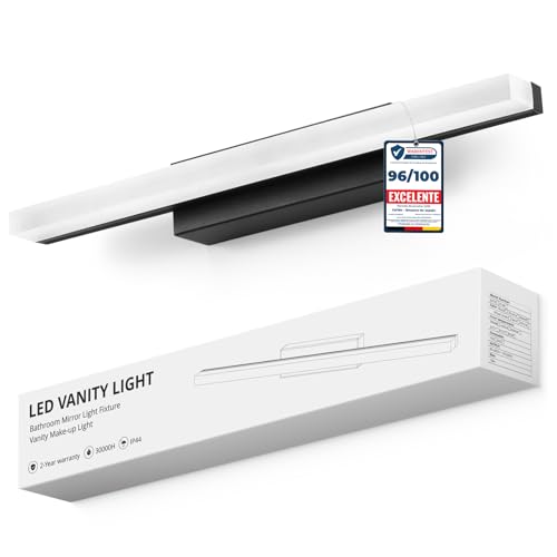 Yafido Aplique Espejo de Baño 40CM LED Maquillaje Luz Blanco Natural Para Lavabo, 9W Negro IP44 Lampara 4000K Cuarto Luces Tocador Pared 230V Bathroom Light sobre Mirror