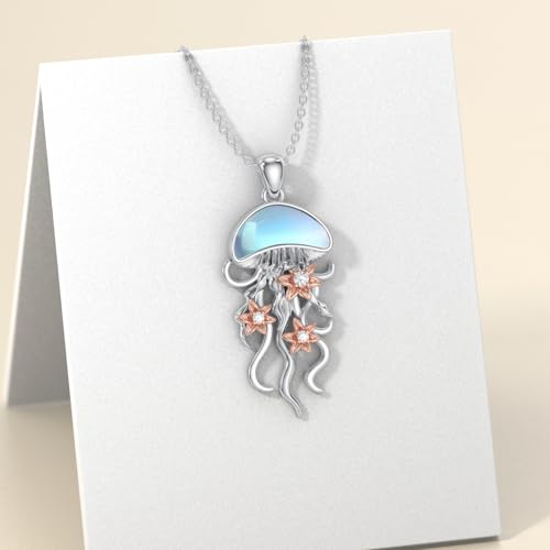 Jellyfish Necklace for Women 925 Sterling Silver Moonstone Jellyfish Pendant Necklaces Hawaiian Ocean Animal Jewelry Gifts for Daughter3
