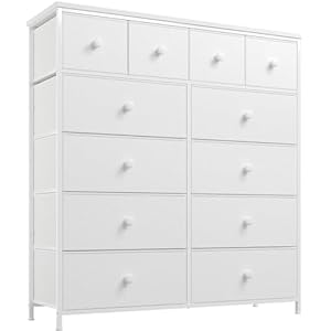 EnHomee White Dresser, Dresser for Bedroom with 12 Drawers White Dressers & Chest of Drawers Tall Dressers for Bedroom Closet, Clothes, Wooden Top，Sturdy Metal Frame, White