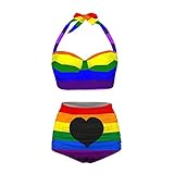 JEOCODY LGBTQ Bathing Suits for Women Halter Padded Top Push Up Bikini Set Two Piece Swimsuits Bathing Suits Beachwear,Rainbow LGBTQ Gay Pride Lesbian Rainbow Print