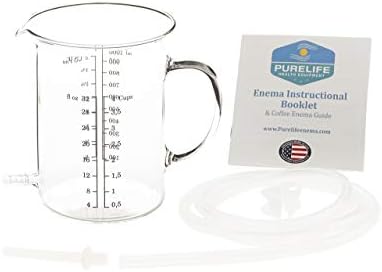 Purelife Glass Enema Kit - 1 Qt - European Glass - Table Top Model -No Plastic Parts - Perfect for Coffee Enemas, Wheatgrass Enemas