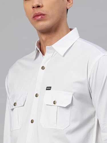 Image of Majestic Man Men's Washed Cotton Twill Casual Shirt -| with Dual Flap Pockets - Slim Fit | Full Sleeve | Casual Wear | Trendy & Comfortable