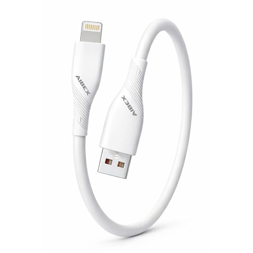 Image of AIBEX USB A to Lightning 20cm Powerbank Cable USB Data Sync & Fast Charging 3.4A Short Cable Compatible with iPhone, iPad Air, iPad Mini, iPod Nano, iPod Touch Compact 20cm Cord for Powerbanks (White)
