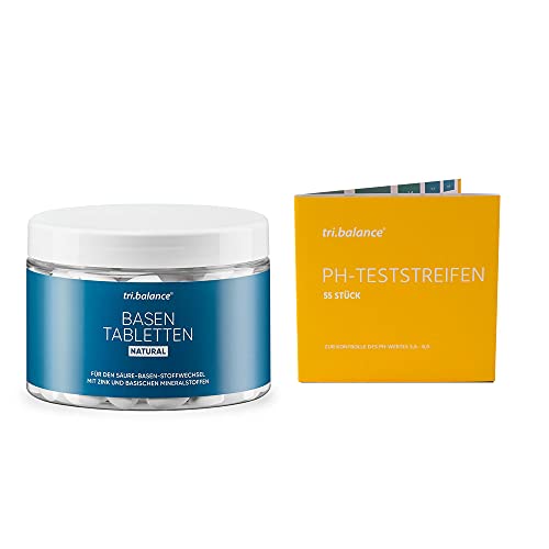 tri.balance Basentabletten Natural 225 Stück - 1er Pack I Classic I inkl. 55 pH-Teststreifen - E-Book Entsäuerungskur I vegan - zur Säuren Regulation Cover