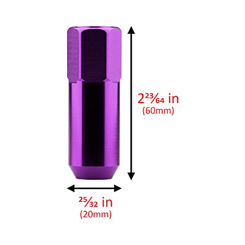 Image of Purple 20 PCS M12x1.5 Lug Nuts 60mm Extended Tuner Aluminum Wheels Rims Cap WN02