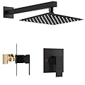 Airuida Shower Faucet Set with Female Thread Rough-in Valve, Rainfall Shower Head and Handle set, Single Function Valve Trim Kit, 8 Inch Matte Black
