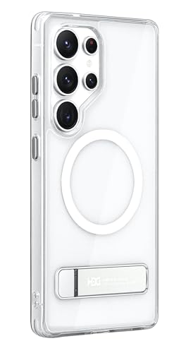 Image of BOUNCEBACK Polycarbonate Shockproof Transparent Hybrid Back Case /Cover with Kick Stand Support Magnetic Charging for Samsung Galaxy S25 Ultra - (Clear Silver)