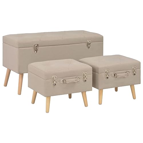 Tabourets de rangement coffre beige pour optimiser l'espace : lot de 3 poufs - 2
