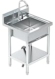 PurezmMoto Utility Sink Freestanding Single Bowl Laundry Sink with Hot and Cold Water Plumbing Stainless Steel Sink for Kitchen and Bathroom Farmhouse Style