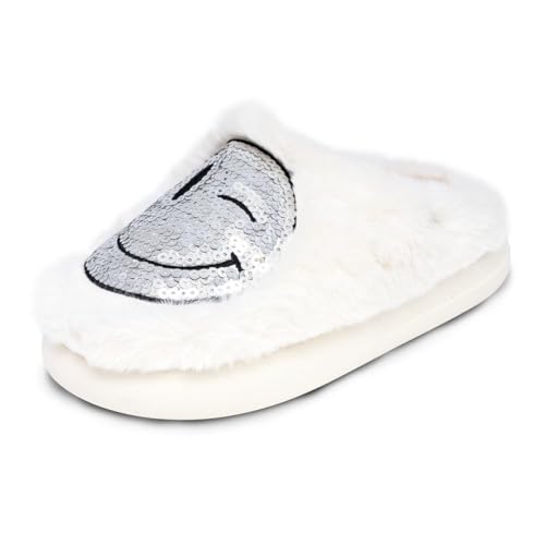 Sugar Women's Fuzzy Slippers – Cozy Indoor Flat Slides for Ladies with Smile Face or Floral Design