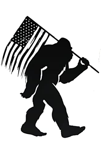 Image of Patriotic Spirit and Love for Bigfoot with a Distressed American Flag Car Vinyl Decal Window Bumper Sticker 5 inch (White)