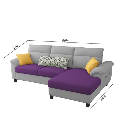 Image of Casaliving Seams RHS 4 Seater L Shape Sofa for Living Room (Purple Grey Fabric) Premium Fabric Sofa