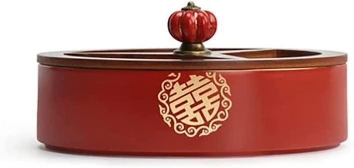 Okrągła ceramiczna taca z pokrywką, przekąską, owocami, 4-komorowa, okrągła, organizer na lunch i jedzenie (kolor: C) (C)