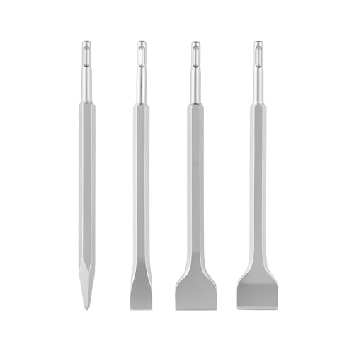 Image of VEVOR SDS Plus Chisel Set, 4 pcs SDS Plus Rotary Hammer Drill Attachments, Includes Point, Flat, & Angled Spade Chisels, Heat Treated 40Cr Alloy Steel, Sharp Edge for Demolition, Concrete and Brick