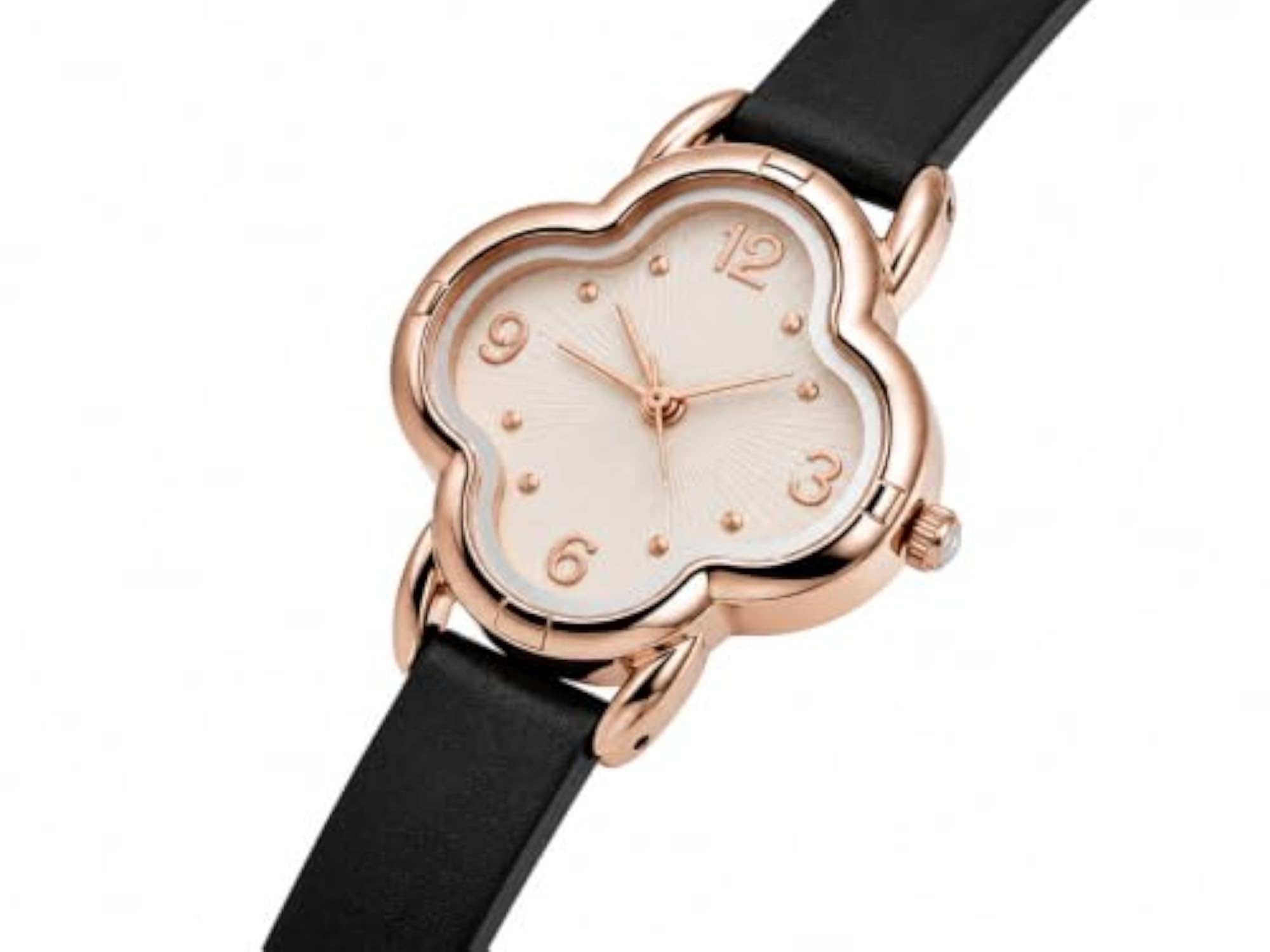 Women's Flower Shape Rose Gold Dial Watch with Silicone Strap