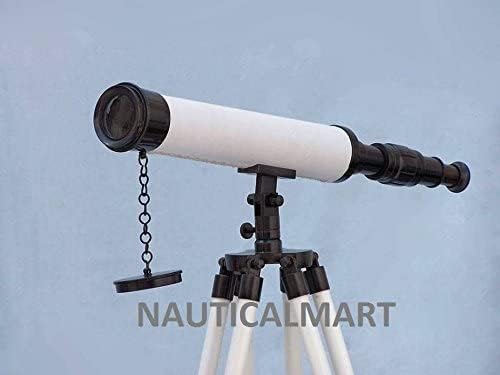 NauticalMart Floor Standing Bronze with White Leather Harbor Master Telescope 50” by NauticalMart