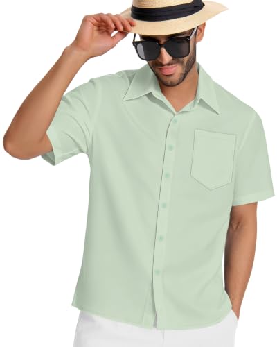 Image of Men Hawaiian Shirt Short Sleeve Summer Beach Button Down Shirts with Pocket
