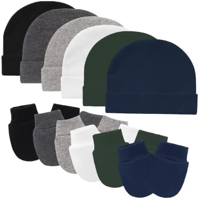 Tisoloow Baby Hats with Scratch Mittens Set Unisex Newborn Hospital Hats for Baby Boys Girls Cute Infant Beanie Caps Cotton Soft Baby Hat Z 6 Pack a One Size