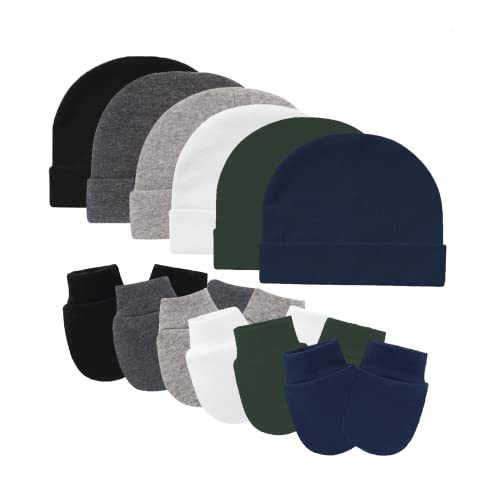 Tisoloow Baby Hats With Scratch Mittens Set Unisex Newborn Hospital Hats For Baby Boys Girls Cute Infant Beanie Caps Cotton Soft Baby Hat Z 6 Pack A One Size #TOP1