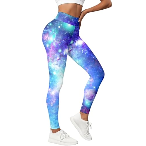 2026 Leggings da donna a vita alta leggings per con stampa stellata celeste pantaloni da yoga senza cuciture comodi allenamento corsa abbigliamento atletico, Blu, XXL