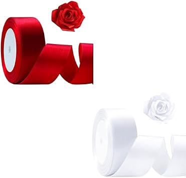 Red&White Ribbon 1 1/2inch, 25 Yards Satin Craft Ribbon