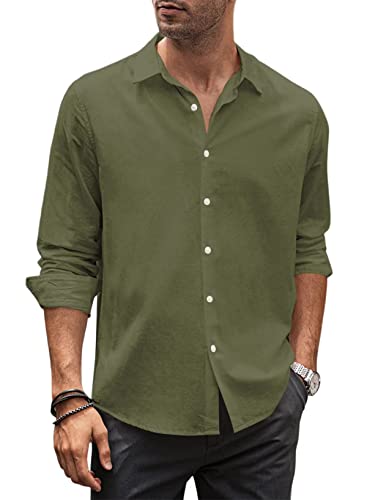 Rrongwn Herren Leinenhemd Langarm - Bügelfrei Regular Fit Freizeithemd