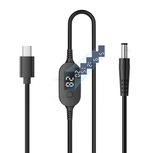 Tobo Universal PD Fast Charger, USB-C to DC 5.5x2.5mm 5V/9V/12V/15V/20V Multi-Voltage Adapter Cable with LED Display, for Phones, Laptops, Tablets, Led Light, Lamps, Cameras, Routers TD-1272CC