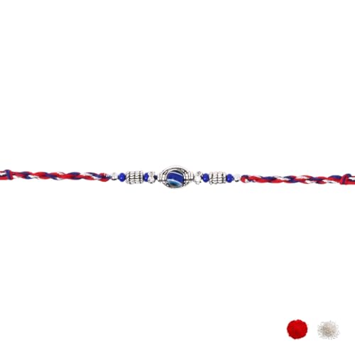 Image of I Jewels Enamel Evil Eye Pearl Rakhi With Roli Chawal & Rakshabandhan Card for Bro /Brother /Bhai (R344Sb-Re) (Pack of 2)