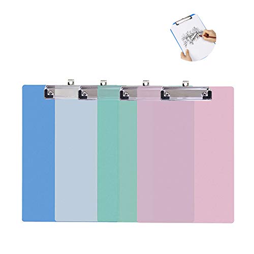 Tableros de clip A5 SUNSHINETEK Paquete de 4 portapapeles de plástico transparente con esquinas redondeadas para papeleo A5 (4 colores, 230 * 160 mm) Cover