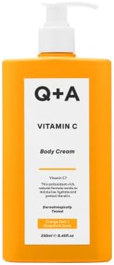 Q+A Vitamin C Body Cream, with ingredients that promote moisturisation by mirroring the makeup of your skin, brighten skin, even out skin tone, and boost collagen, 250ml