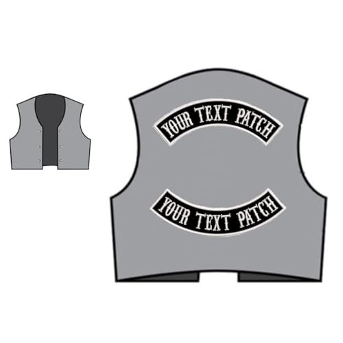 QIMAMADE 2 PCS Custom Patch Embroidered Rocker Patches Personalized Motorcycle Biker Large Badge Back Patch for Vest Jacket Jeans, Black Name Patch Iron on Sew on TOP & Bottom Size XL