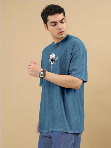 Image of crazymonk Gabimaru Hell of Paradise Printed Anime Oversized T-Shirt - Denim Blue