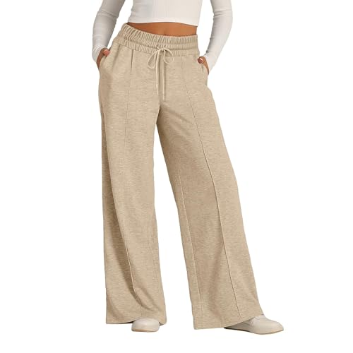 Womens Wide Leg Sweatpants Lightweight High Waisted Joggers with Pockets Baggy Comfy Drawstring Lounge Pants 2024