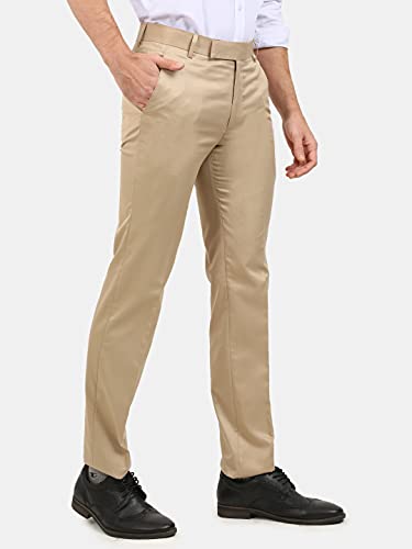 Image of Classic Collection Men's Smart Slim Fit 2-Way Stretchable Formal Trousers Made of Cotton Viscose Blend Fabric with Hidden Expandable Waistband and 3 Slant Pockets Plus 1 Ticket Pocket