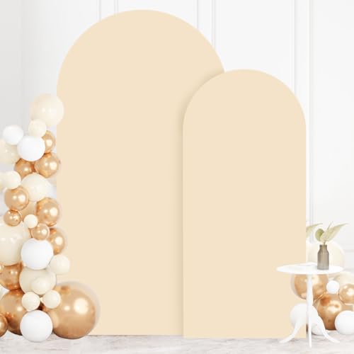 Image of FOTSHARER Beige Wedding Arch Cover 6FT 7.2FT Spandex Fit Arch Covers Stretchy Backdrop Set of 2 Balloon Arch Stand Cover Chiara Arched Backdrop Cover for Baby Shower Birthday Party Decorations