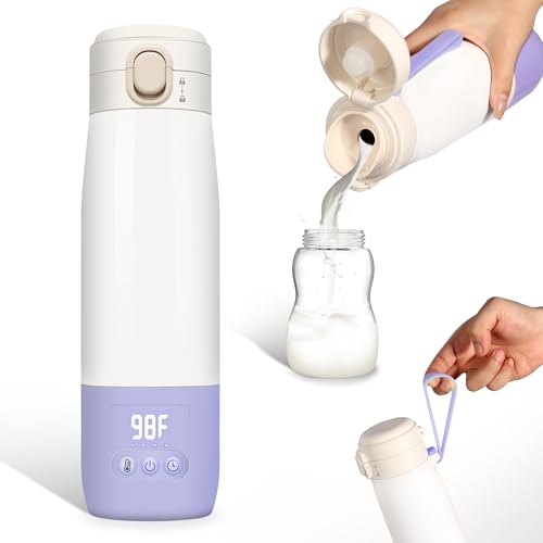 Image of Portable Bottle Warmer 12oz Large Capacity 55W Power, Milk Bottle Warmer for Baby on The Go, Quick Heating, Precise Temperature Control, Preset Modes, for Warming Breast Milk, Water, Formula, Purple
