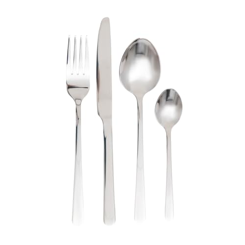HOMLA Lugano - Cubertería de acero inoxidable (24 piezas, con cuchillo, tenedor, cuchara, cuchara, cuchara, cubertería para casa, eventos, restaurantes), color plateado