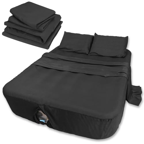 Air Mattress Sheet Set Twin Size- 3 Pieces Soft & Breathable Deep Pocket Sheets Set for 16-24 Inch Inflatable Bed with Flat Sheet Fitted Sheet and Pillowcase Ideal for Camping RV Guest Room Black
