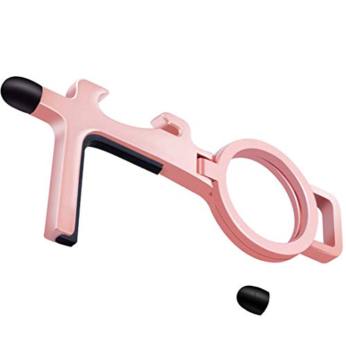 No Touch Door Opener, Clean Safety Door Opener - Reusable Stylus Safe Touch Tool-Cell Phone Stand Keychains Tool - Opener Bottle Tool (Rose Gold)