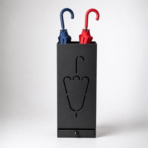 Image of Decorlay Wrought Iron Square Design Umbrella Stand Holder for Entryway, Modern Umbrella Rack for Canes, Walking Sticks & Golf Clubs, Indoor Floor Stand Organizer for Home, Office, Living Room