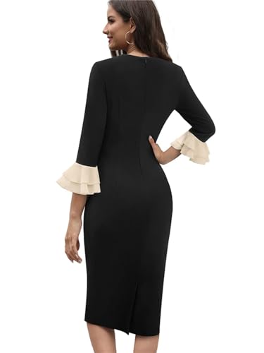 Generic Women Chic Patchwork with Bow Dresses Formal Business Party Elegant Bodycon Dress3